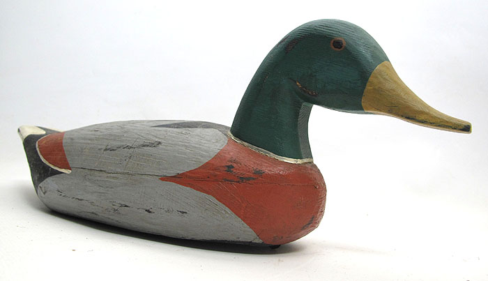 woodduck,goodwood vintage folk art drake mallard solid wood duck decoy signed tl