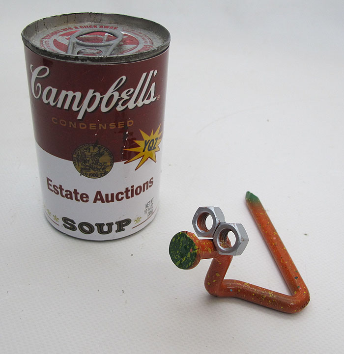 vintage recycled metal art sculpture nail worm / snake attrib d.